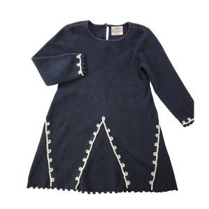 Hanna Andersson Girl 110 (5) Black White Embroidered Knit Sweater Dress Heavy